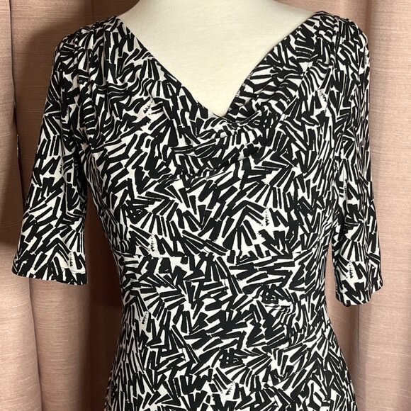 Lauren Ralph Lauren Size 8 Black White Abstract Print Body Con Dress Career Boho - Picture 3 of 16